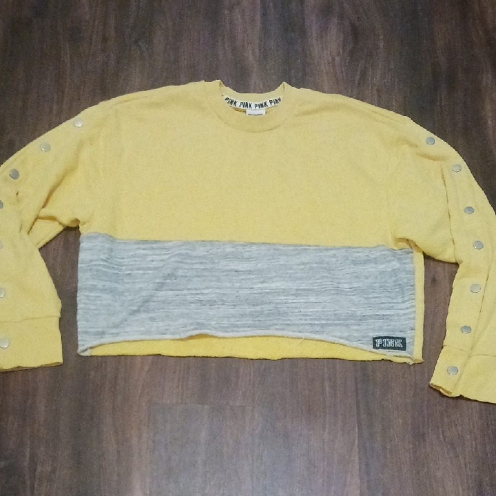 PINK Victoria's Secret Yellow and Gray Cropped Sweatshirt